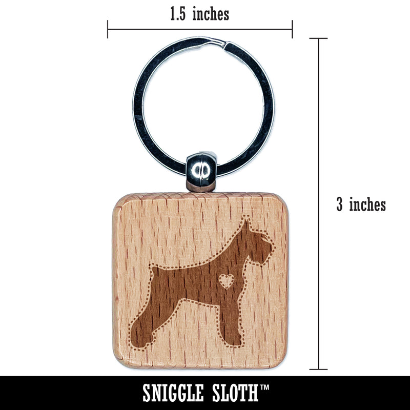 Giant Schnauzer Dog with Heart Engraved Wood Square Keychain Tag Charm