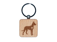 Great Dane Dog with Heart Engraved Wood Square Keychain Tag Charm