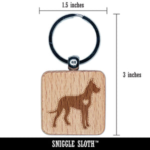 Great Dane Dog with Heart Engraved Wood Square Keychain Tag Charm