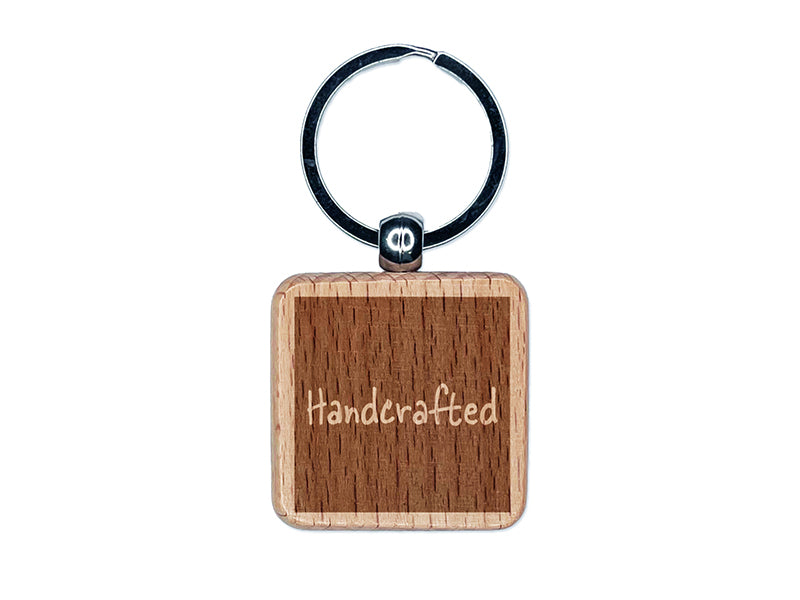 Handcrafted in Box Engraved Wood Square Keychain Tag Charm