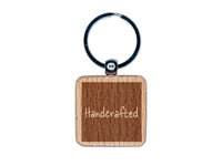 Handcrafted in Box Engraved Wood Square Keychain Tag Charm
