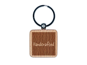 Handcrafted in Box Engraved Wood Square Keychain Tag Charm