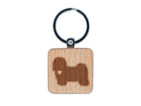 Havanese Dog with Heart Engraved Wood Square Keychain Tag Charm