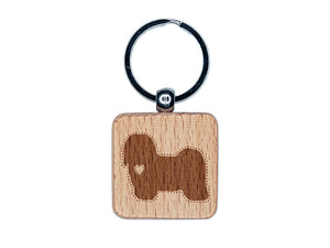 Havanese Dog with Heart Engraved Wood Square Keychain Tag Charm