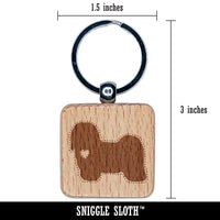 Havanese Dog with Heart Engraved Wood Square Keychain Tag Charm
