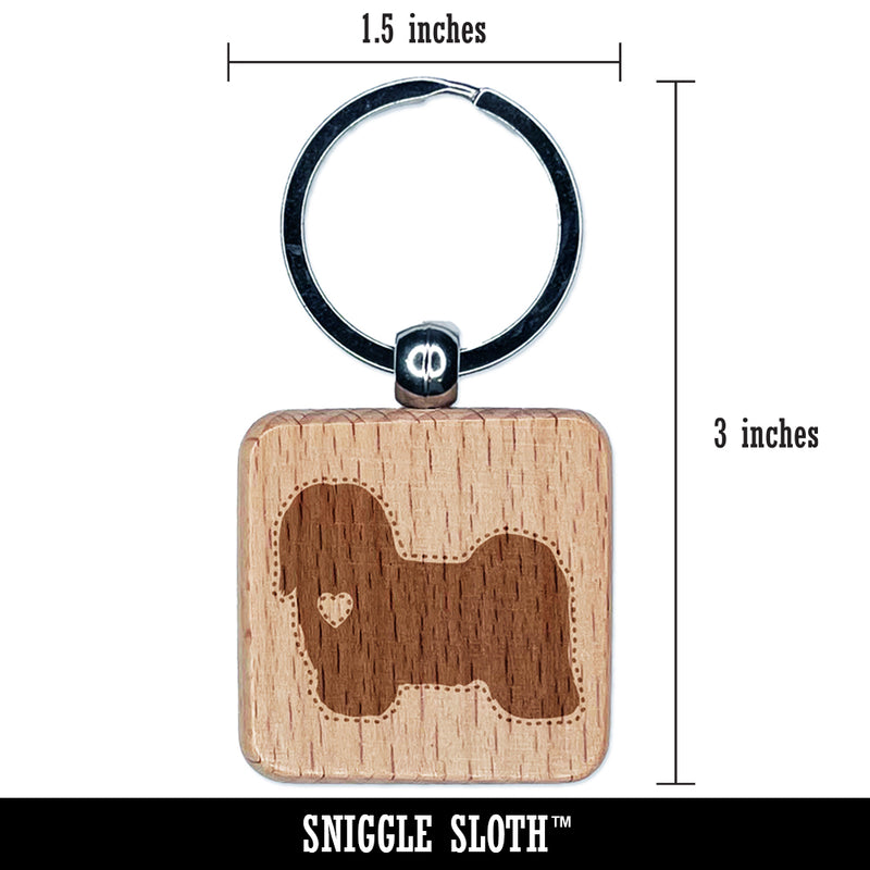 Havanese Dog with Heart Engraved Wood Square Keychain Tag Charm
