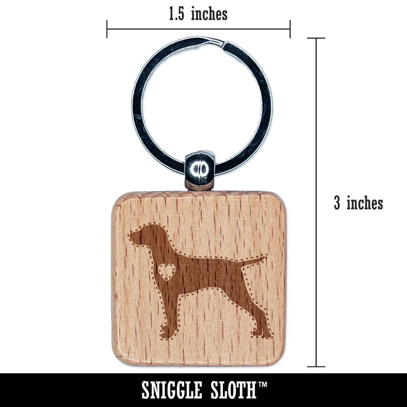 Hungarian Vizsla Dog with Heart Engraved Wood Square Keychain Tag Charm