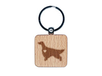 Irish Setter Dog with Heart Engraved Wood Square Keychain Tag Charm