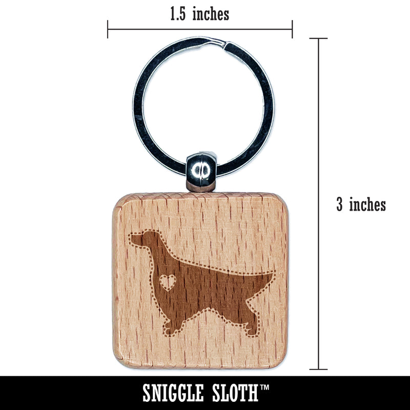 Irish Setter Dog with Heart Engraved Wood Square Keychain Tag Charm