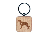 Irish Wolfhound Dog with Heart Engraved Wood Square Keychain Tag Charm
