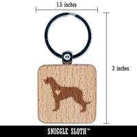 Irish Wolfhound Dog with Heart Engraved Wood Square Keychain Tag Charm