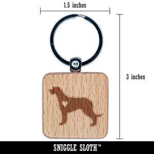Irish Wolfhound Dog with Heart Engraved Wood Square Keychain Tag Charm
