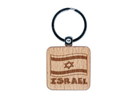 Israel with Waving Flag Cute Engraved Wood Square Keychain Tag Charm