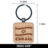 Israel with Waving Flag Cute Engraved Wood Square Keychain Tag Charm