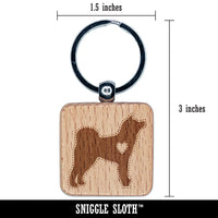 Japanese Akita Dog with Heart Engraved Wood Square Keychain Tag Charm