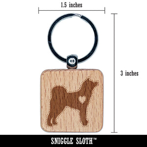 Japanese Akita Dog with Heart Engraved Wood Square Keychain Tag Charm