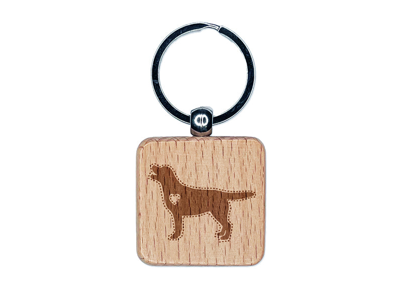 Labrador Retriever Dog with Heart Engraved Wood Square Keychain Tag Charm