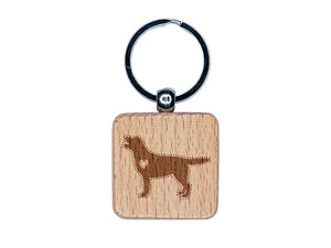 Labrador Retriever Dog with Heart Engraved Wood Square Keychain Tag Charm