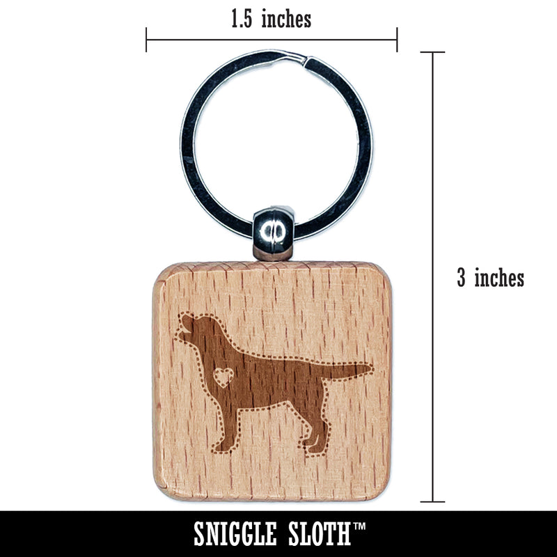 Labrador Retriever Dog with Heart Engraved Wood Square Keychain Tag Charm
