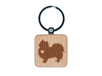 Long Coat Chihuahua Dog with Heart Engraved Wood Square Keychain Tag Charm