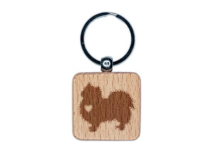 Long Coat Chihuahua Dog with Heart Engraved Wood Square Keychain Tag Charm