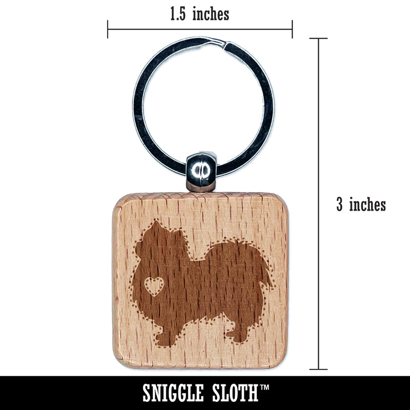 Long Coat Chihuahua Dog with Heart Engraved Wood Square Keychain Tag Charm
