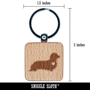 Long Haired Dachshund Dog with Heart Engraved Wood Square Keychain Tag Charm