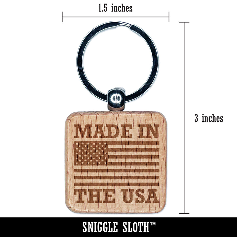 Made in the USA with Flag Engraved Wood Square Keychain Tag Charm