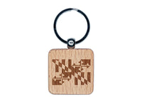 Maryland Flag Engraved Wood Square Keychain Tag Charm