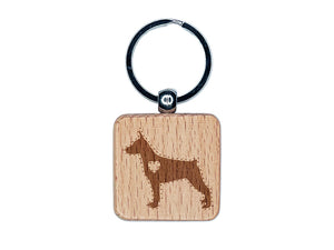 Miniature Pinscher Min Pin Dog with Heart Engraved Wood Square Keychain Tag Charm