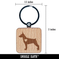Miniature Pinscher Min Pin Dog with Heart Engraved Wood Square Keychain Tag Charm