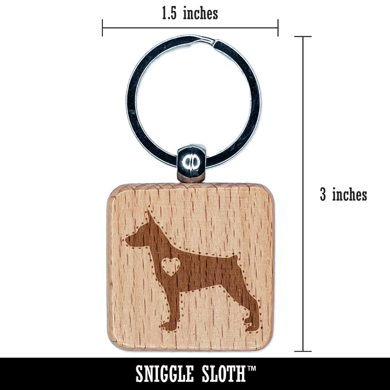 Miniature Pinscher Min Pin Dog with Heart Engraved Wood Square Keychain Tag Charm