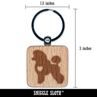 Miniature Poodle Dog with Heart Engraved Wood Square Keychain Tag Charm