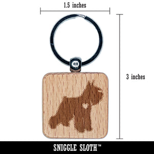 Miniature Schnauzer Dog with Heart Engraved Wood Square Keychain Tag Charm