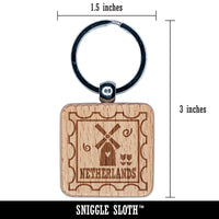 Netherlands Passport Travel Engraved Wood Square Keychain Tag Charm