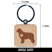 Newfoundland Dog with Heart Engraved Wood Square Keychain Tag Charm