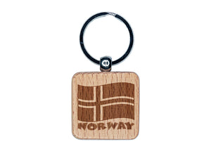 Norway with Waving Flag Cute Engraved Wood Square Keychain Tag Charm