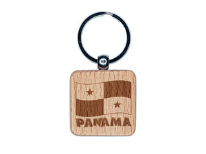 Panama with Waving Flag Cute Engraved Wood Square Keychain Tag Charm