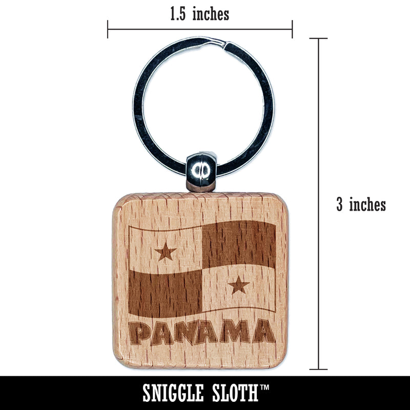 Panama with Waving Flag Cute Engraved Wood Square Keychain Tag Charm