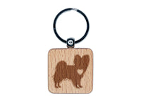 Papillon Continental Toy Spaniel Dog with Heart Engraved Wood Square Keychain Tag Charm
