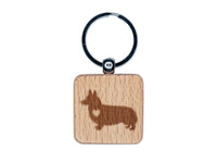 Pembroke Welsh Corgi Dog with Heart Engraved Wood Square Keychain Tag Charm