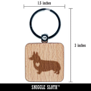 Pembroke Welsh Corgi Dog with Heart Engraved Wood Square Keychain Tag Charm