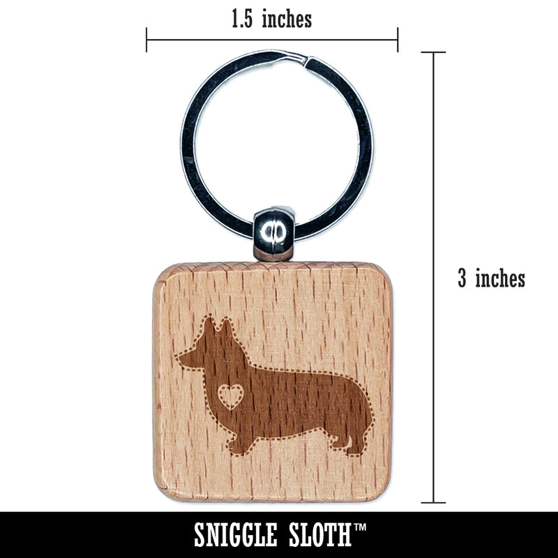 Pembroke Welsh Corgi Dog with Heart Engraved Wood Square Keychain Tag Charm