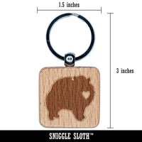 Pomeranian Dog with Heart Engraved Wood Square Keychain Tag Charm