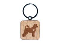 Portuguese Water Dog with Heart Engraved Wood Square Keychain Tag Charm