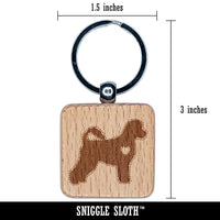 Portuguese Water Dog with Heart Engraved Wood Square Keychain Tag Charm