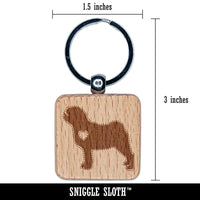 Pug Dog with Heart Engraved Wood Square Keychain Tag Charm