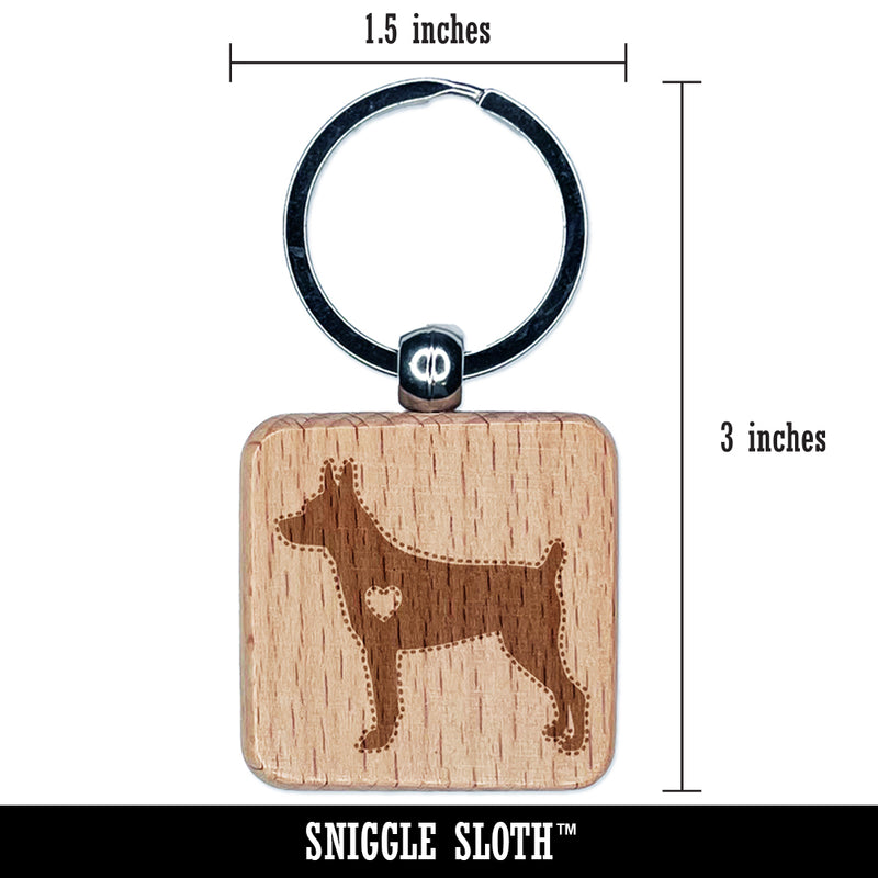 Rat Terrier Dog with Heart Engraved Wood Square Keychain Tag Charm