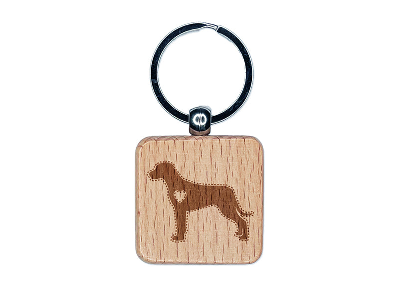 Rhodesian Ridgeback Dog with Heart Engraved Wood Square Keychain Tag Charm