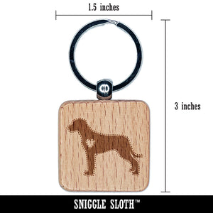 Rhodesian Ridgeback Dog with Heart Engraved Wood Square Keychain Tag Charm
